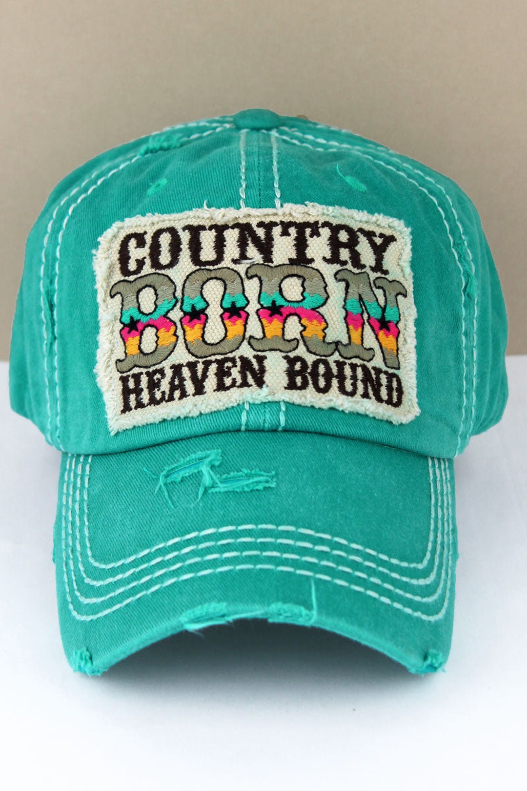 Christian Hat Country Born Heaven Bound Distressed Cap Etsy