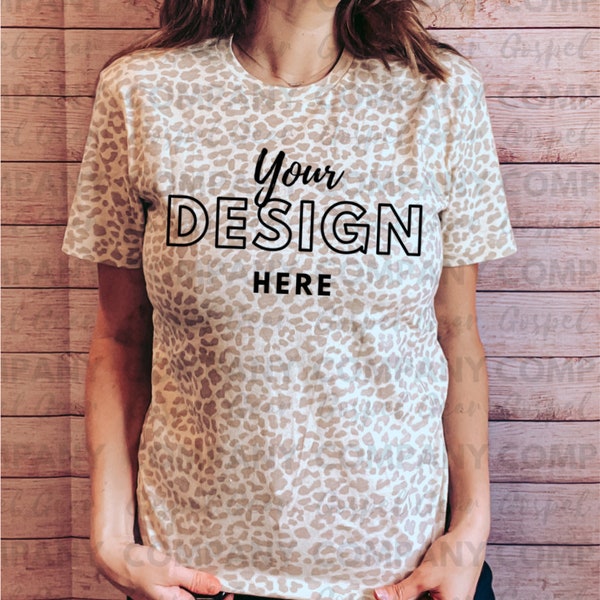 Neutral Leopard LAT 6901 Mockup l Tshirt Mockup l Model Mockup l Womens Tee Mockup l LAT Mockup l Neutral Leopard Tee Mockup