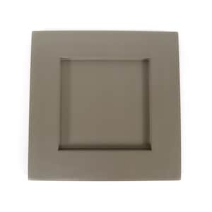 May include: A square, taupe-colored cabinet door with a recessed square panel. The door is a solid color and has a simple, modern design. The cabinet door is likely for a kitchen or bathroom.