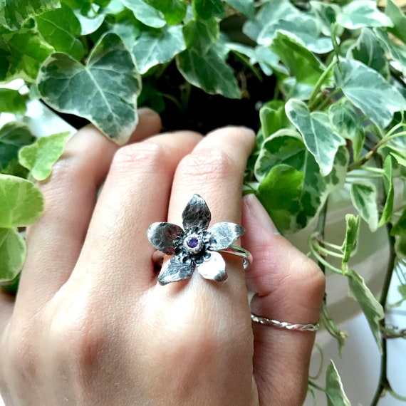 Delicate Flower Ring No. 2 Handmade Sterling Silver Textured