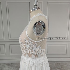 Halter Neck A Line Chiffon Boho Wedding Gowns Big Size Sleeveless Custom Made Real Photos Tattoo Lace Illusion Back Bridal Dress image 5