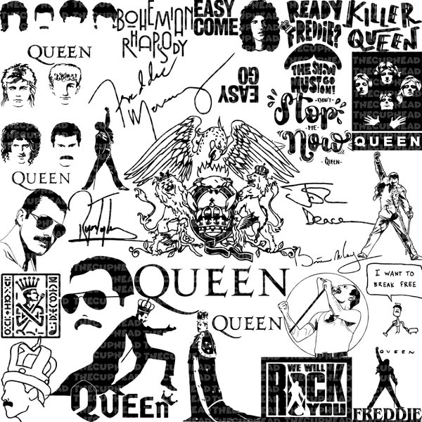 25+ Queen SVG Bundle, Freddie Mercury SVG, Svg-Png-Pdf, Rock Band SVG, Cut File For Cricut, Digital Downloads, Clipart, Instant Download