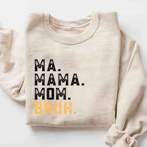 MAMA Letter Print Pullover Sweatshirt, Casual Manga Longa Gola Redonda Moletom Para Outono e Inverno, Roupas Femininas, Ma, Mama, Mom, Bruh