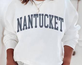 Nantucket Sweatshirt, Aesthetic Coastal Crewneck, Vintage Cape Cod Pullover, Varsity Massachusetts Sweater, Beach Vacation Gift