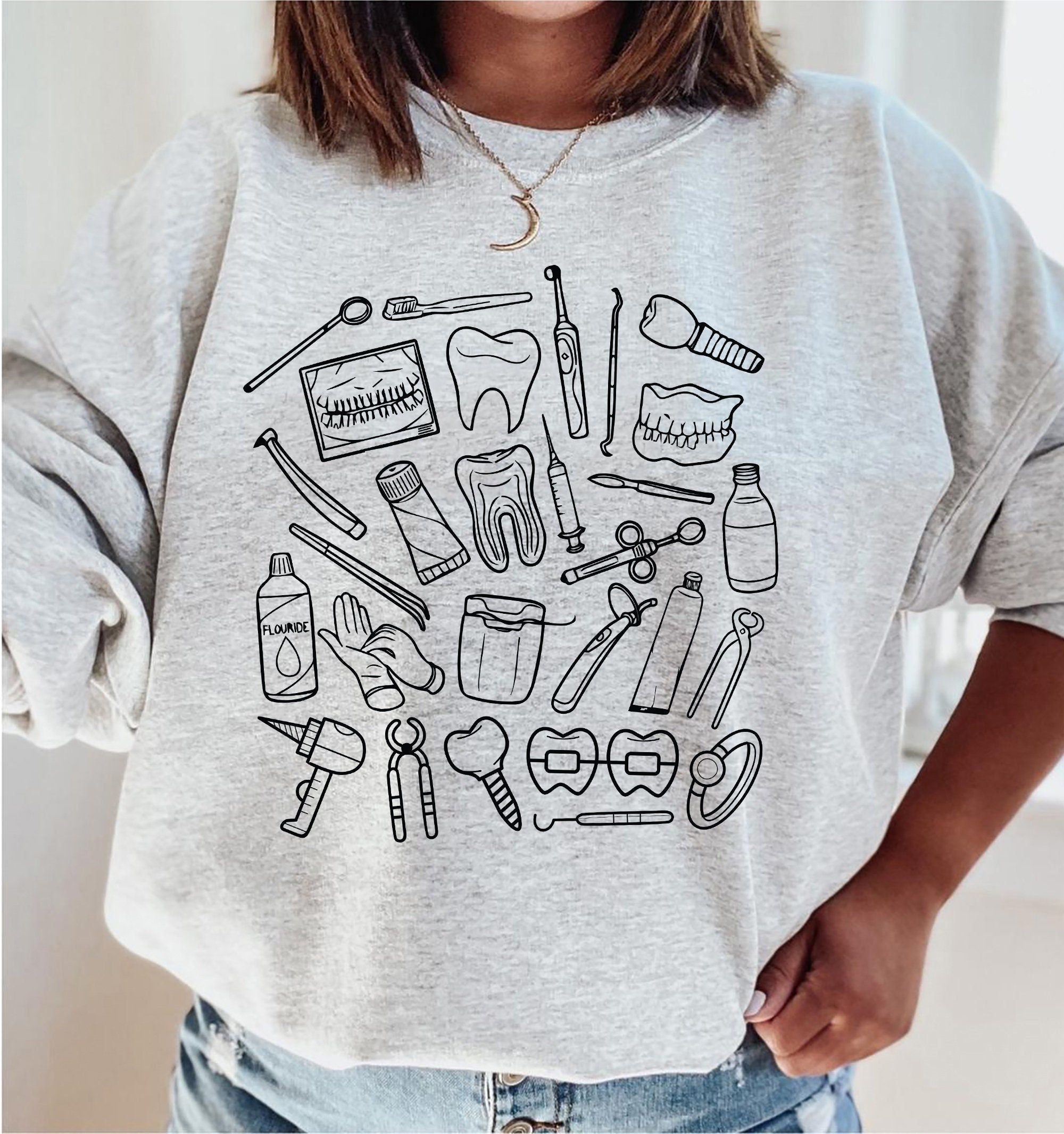 Sweat-shirt dentaire, griffonnages dentaires, cadeau pour dentiste hygiéniste dentaire cadeaux dentaires cadeau dentaire assistant dentaire école dent