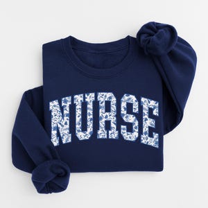 Nurse Sweatshirt Blue Toile, Intensive Care Nurse Emergency Critical Care Nurse ICU Gift Intensive Care Unit Nurse Sweater Nurse Student