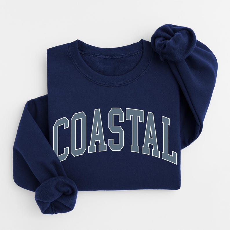 Coastal Sweatshirt, Beach Lover Gift, Ocean Lover Shirt, Womens Beach Sweatshirt, Gift For Beach Lover, Collegiate Crewneck Sweater Navy
