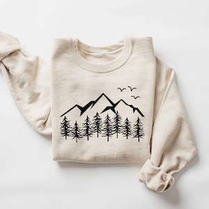 Mountain and Trees Sweatshirt | Outdoor Adventure Crewneck | Nature Lover Sweater | Hiking Mountain Sweatshirt | Cozy Camping Pullover