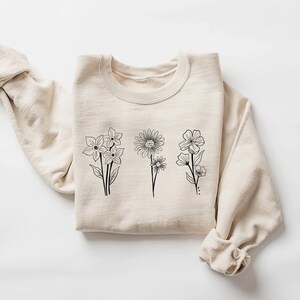 Sweatshirt met wilde bloemen, Boho Cottagecore trui, pastel botanische bloemen ronde hals, Fairycore oversized wilde bloemen sweatshirt