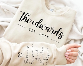 Felpa girocollo personalizzata con nome della famiglia, felpa personalizzata per la famiglia, felpa personalizzata, regalo per la famiglia, regali con felpa con nome della famiglia