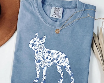 Boston Terrier Shirt, Toile de Jouy Boston Terrier Shirt, Gedenkhund, Boston Terrier Geschenke, Boston Terrier Mom Hundemutter Shirt Dogful DogMom
