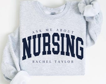 Demandez-moi des informations sur le sweat-shirt d'allaitement | Collier ras du cou personnalisé pour infirmière | Cadeau personnalisé pour une étudiante en soins infirmiers | Chandail d'infirmière autorisée pour la vie | Cadeau pour les nouveaux diplômés