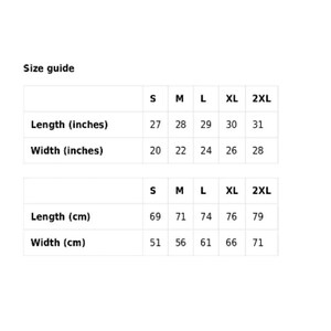 Peut inclure: Tableau des tailles avec des mesures en pouces et en centim&egrave;tres pour diff&eacute;rentes tailles&nbsp;: S, M, L, XL et 2XL. Le tableau indique la longueur et la largeur du v&ecirc;tement.