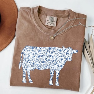 Camiseta de vaca, camiseta retro para amantes de las vacas, regalo de vaca moderno, regalos de granja, regalo para amantes de las vacas, Toile de Jouy, regalos de granja, Comfort Colors®
