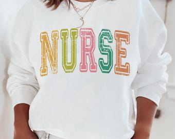 Sweat-shirt ras du cou infirmière bloc vintage - unisexe, pull, rétro, cadeau médical, vêtements de santé