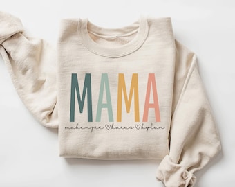 Sudadera de mamá personalizada con nombre de niño en la manga, sudadera de mamá personalizada, suéter de mamá minimalista, regalo para mamá, regalo para ella
