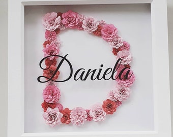 Personalised Shadow Box Frame with Name and Flower initial