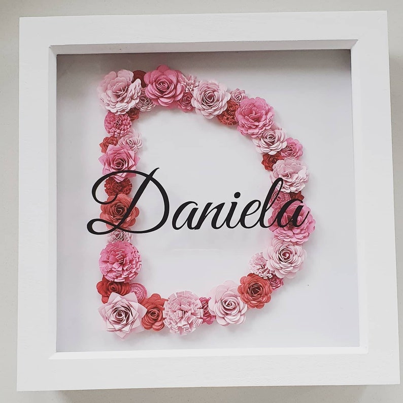 Personalised Shadow Box Frame With Name and Flower Initial Etsy