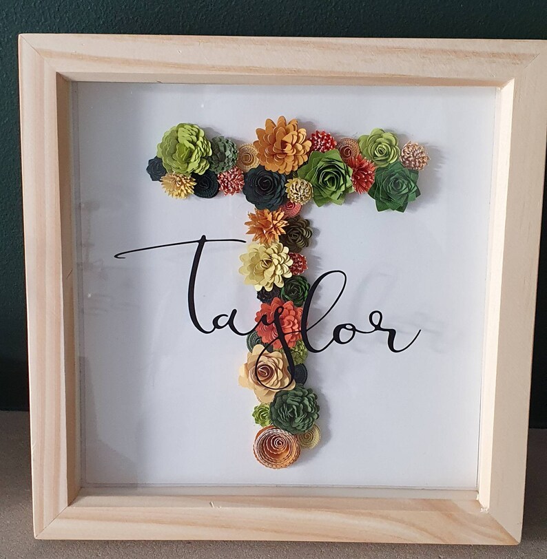 Personalised Shadow Box Frame With Name and Flower Initial Etsy