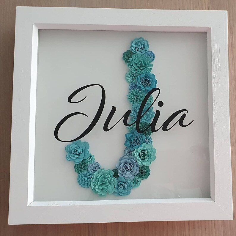 Personalised Shadow Box Frame With Name and Flower Initial Etsy