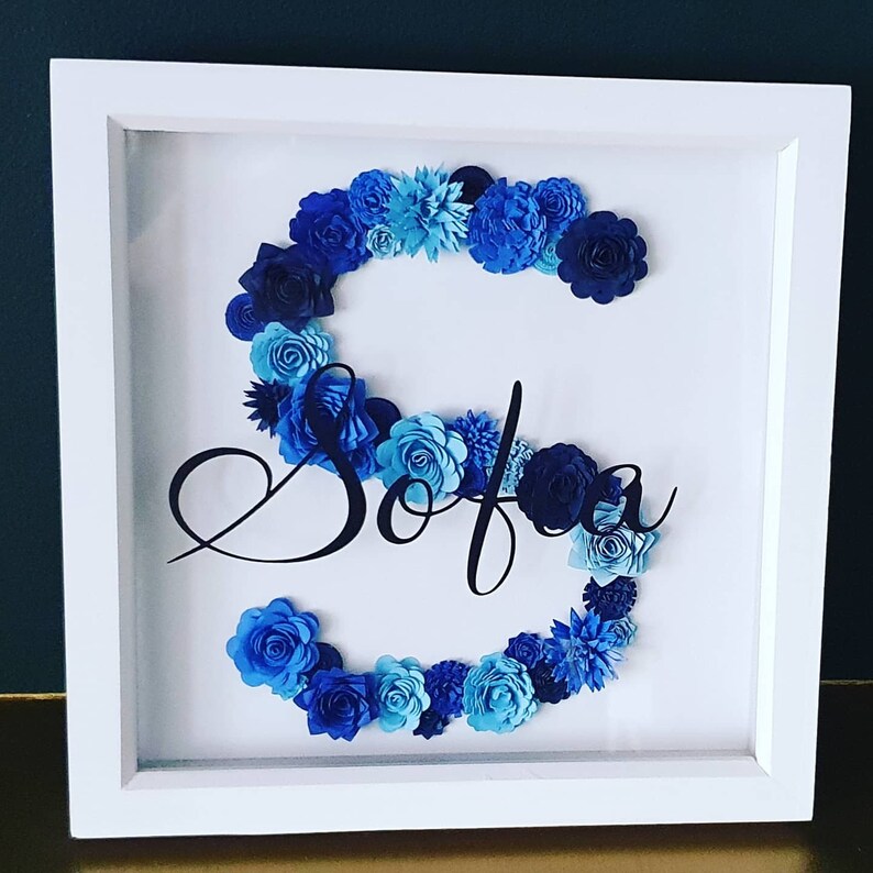 Personalised Shadow Box Frame With Name and Flower Initial Etsy