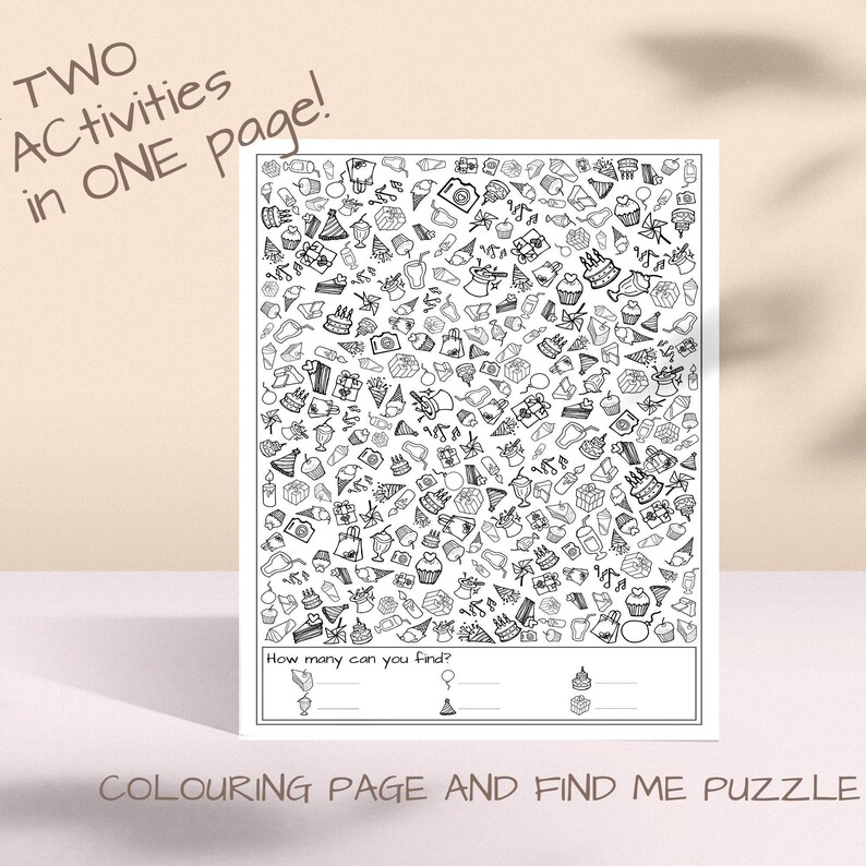 I Spy Birthday Edition, Party Colouring Page, Birthday Activities for