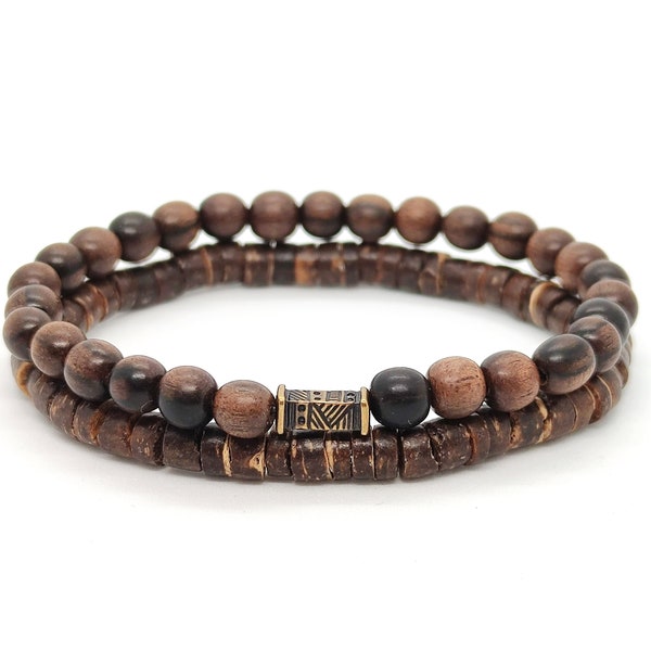 Bracelets en coco naturel et bois d'ébène style ethnique cadeau homme cadeau femme