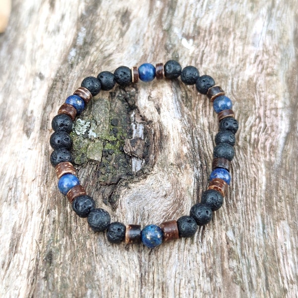 Bracelet en bois de coco pierre de lave Lapis Lazuli/oeil de tigre/Jaspe Dalmatien/Hématite cadeau pour homme et femme