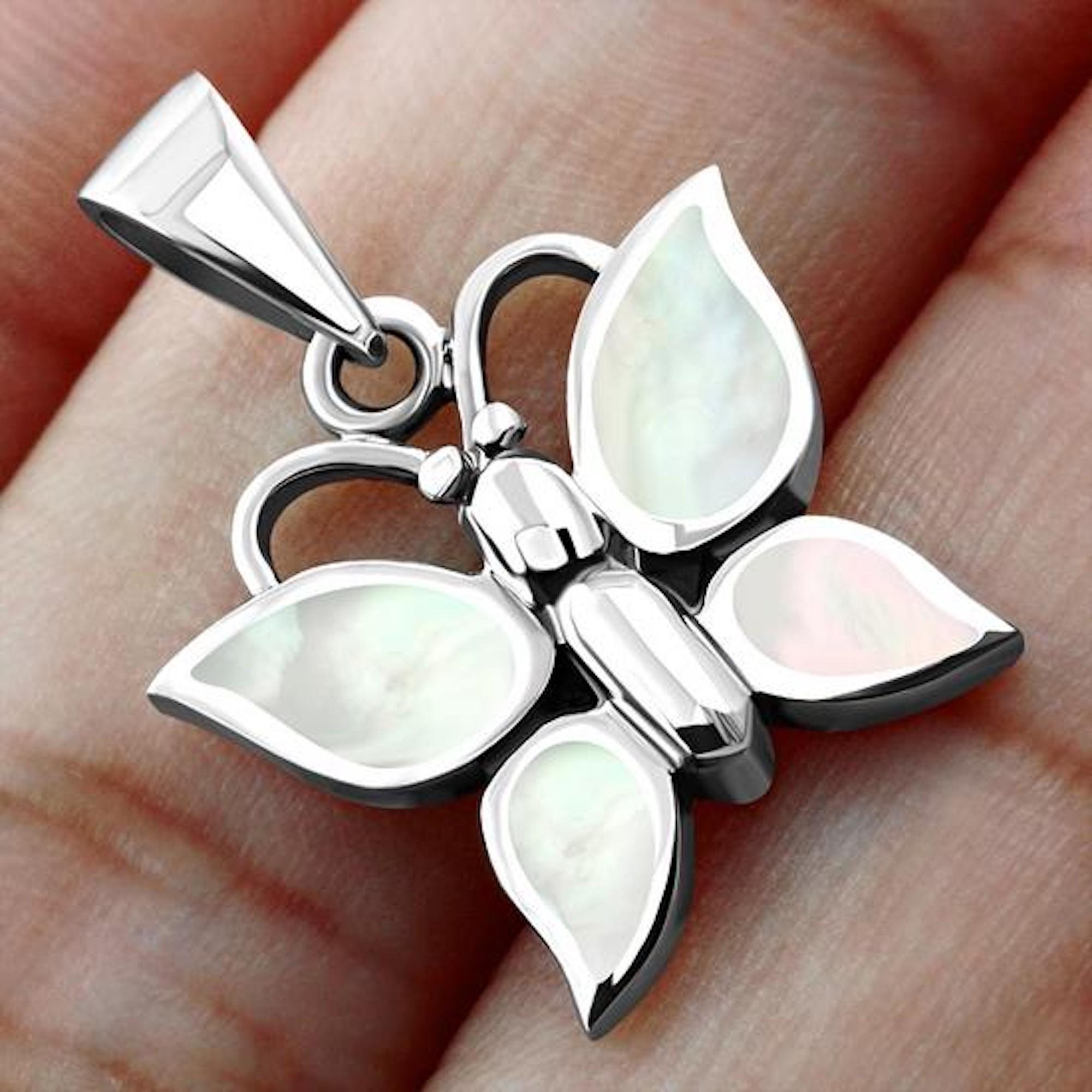 925 Silver Mother of Pearl Butterfly Pendant with Chain Etsy