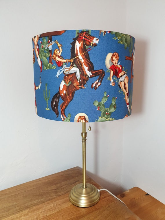 Retro 50s Cowgirl Print Retro Lampshade Vintage 50s Fabric Drum