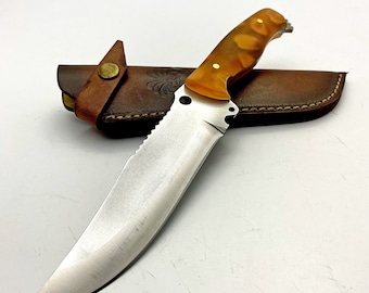Handmade Full Tang Hunting Knife: Stainless Steel Blade, Leather Case