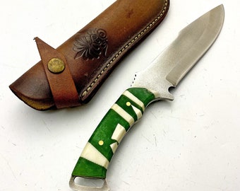 Handmade Stainless Steel Camping Knife with Leather Sheath