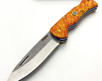 Engraved Folding Knife: N690 Steel Blade, Groomsmen Gift with Leather Sheath