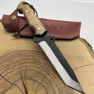 Full tang Fixed Blad Wood Handle Hunting Knife with Leather Sheath for Camping Hiking Survival Knife Tanto Knife Personalized Gifts Engraved
