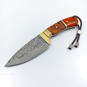 Custom Damascus Forged Knife with Leather Case , Handmade Hunting Gift For Men , Custom Gift For Men , Survival Knife , Full Tang Knife