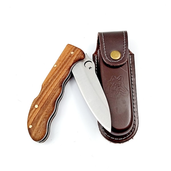 Handmade Custom Engraved Folding Knife With Sheath, Groomsmen Knive Set, Personalized Pocket Knife, Custom Gifts for Men, Camping Gift Knife