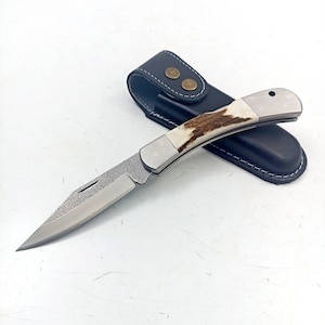 Stag Antler Folding Knive , Groomsmen Knives Set , Custom Engraved Gifts For Men, Hunting Gifts For Him, Personalized Pocket Knife and Case