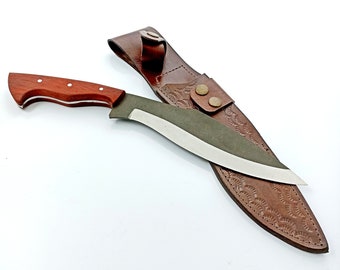 Handmade Kukri Machete Knife, Full Tang 4116 Stainless Steel, Paduk Grip, Leather Sheath