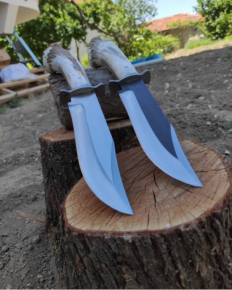 Handmade Steel Deer Horn Handle Bowie Knifecustom Etsy