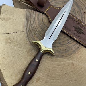 Custom Engraved Dagger Knife: Walnut Handle, Stainless Steel Blade, Leather Sheath image 4