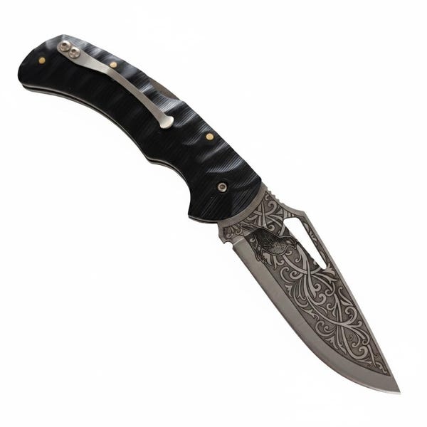 Navaja plegable de acero inoxidable con grabado personalizado: regalo para novios, cazadores y amantes de la naturaleza.