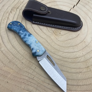 Custom Engraved Folding Pocket Knife with Epoxy Handle & Sheath