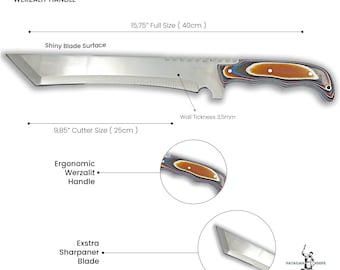 Handmade 4116 Stainless Steel Machete, Werzalite Handle, Gift for Him