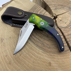 Custom Engraved Folding Knife with Sheath: Personalized Hunting Gift