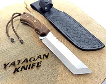 Handmade Tanto Knife Wth Leather Case , Full Tang Hunting Knife , Groomsmen Knife , Personalized Knife For Men , Gift for Him-Tactical Knife