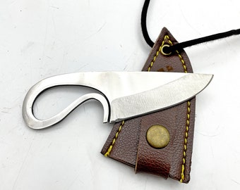 Handgefertigtes Neck-Knife: 4116 Klinge aus Stahl, Lederscheide