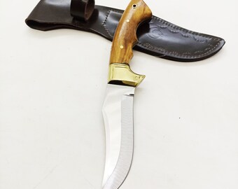 Personalisiertes Jagdmesser mit Gravur: Edelstahlklinge, Olivenholzgriff