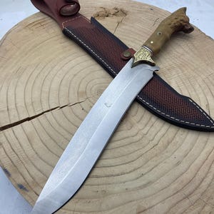 18.11 " Custom Machete Knife with Leather Sheath Camping Knife  Machetes for Bushcraft Outdoor Hunting Garden Cutting Trees and Yard Work