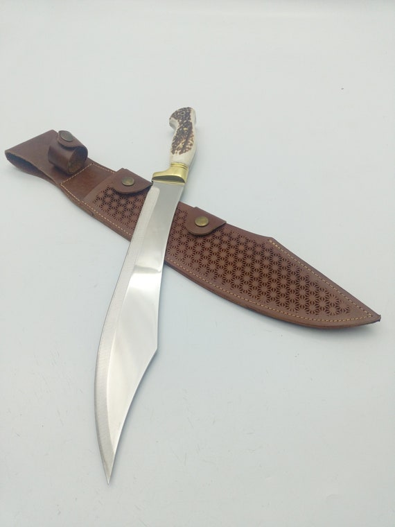 Stag Antler Handle Full Tang Blade Hunting Knife Cobra Snake Skin Leather Sheath Stag Antler Handle Full Tang Blade Hunting Knife Cobra Snake Skin Leather Sheath