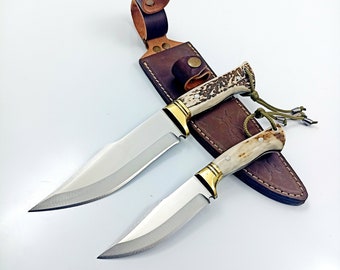 2 Pieces Stag Antler Hunting Knife Set, Custom Engraved Gift For Men, Gift For Hunters, Personalized Gift Knife, Groomsmen Knives Set